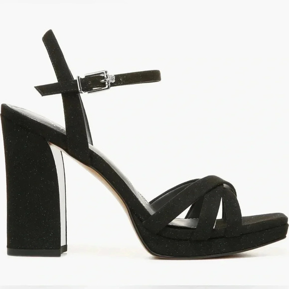 Franco Sarto Womens Leather Damilis Platform Sandal 4”Block Heel 9 Shimmer Black - Picture 1 of 8